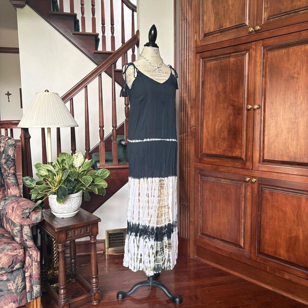 North Shore One Size Tie Dye Boho Chic Sundress Coverup Grey White Beachy